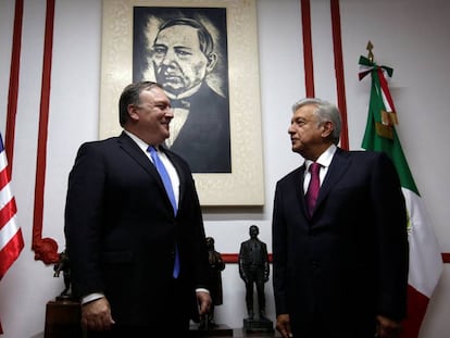 El secretario de Estado, Mike Pompeo, y el presidente electo, López Obrador.