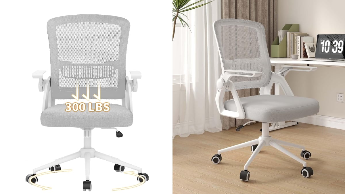 Silla de escritorio ergonómica con reposabrazos abatibles.