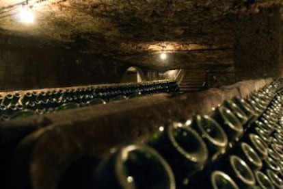 Freixenet bottles inside the winery at Sant Sadurní.