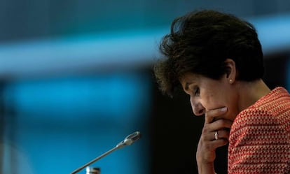 La aspirante a comisaria, Sylvie Goulard, durante el examen de la Eurocámara.