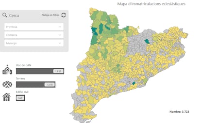 Mapa para consultar las inmatriculaciones de la Iglesia en Cataluña.