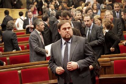 Oriol Junqueras, antes del comienzo del debate de investidura en el Parlament.