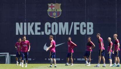 Los jugadores del Barcelona, en la Ciudad Deportiva.