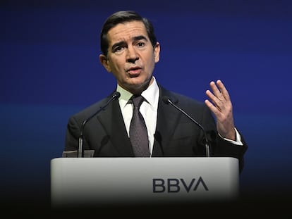 El presidente de BBVA, Carlos Torres Vila, el pasado mes de enero durante la presentación de resultados anuales del banco.