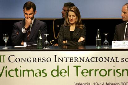 Los príncipes de Asturias, durante la primera jornada del III Congreso de Víctimas del Terrorismo que se celebra en Valencia.