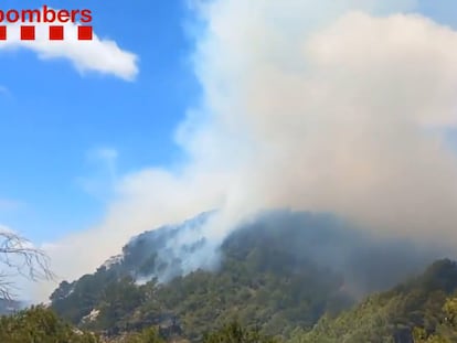 Imagen del incendio forestal en la sierra de Pàndols, en Gandesa (Tarragona), difundida por los Bomberos.