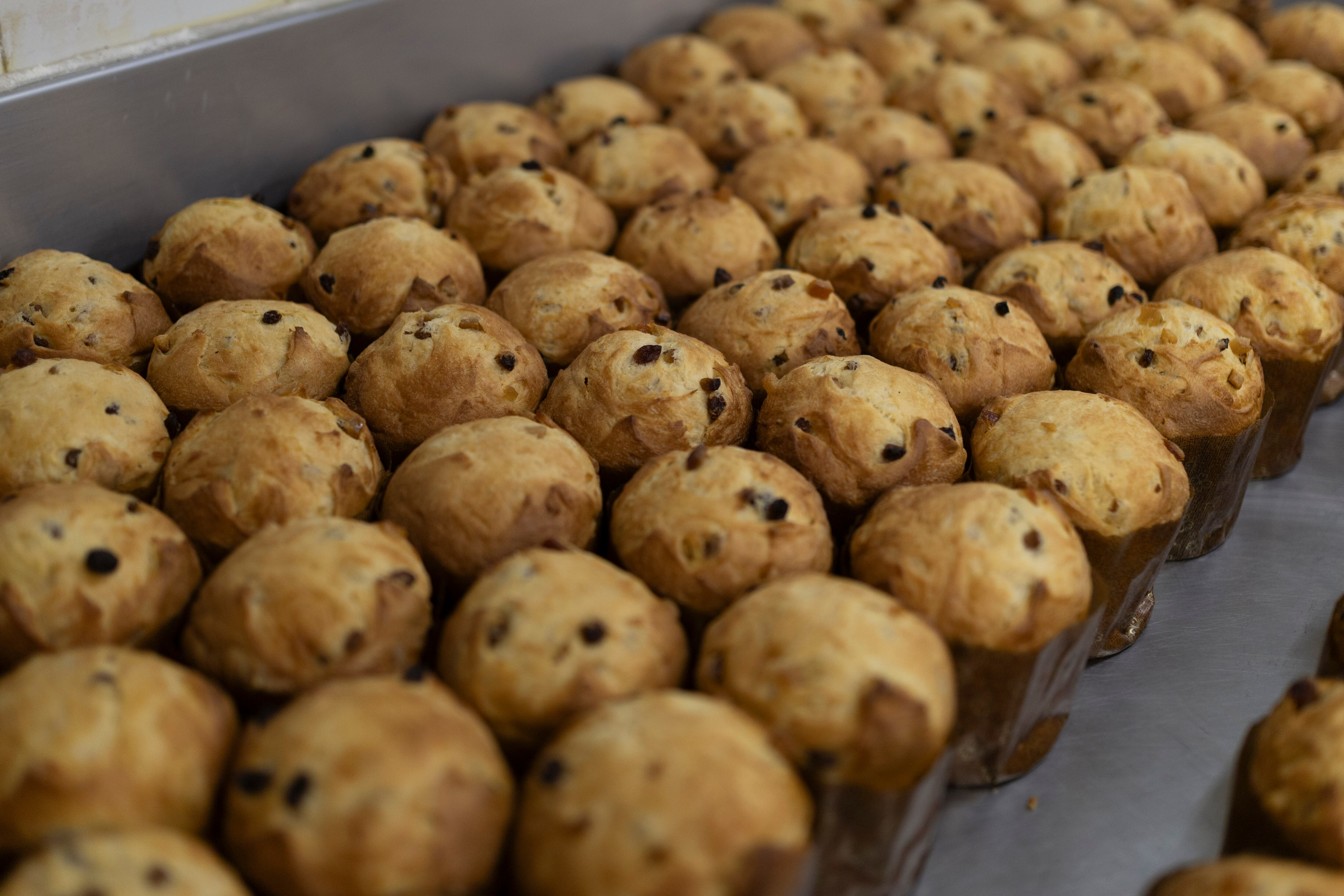 Panetones listos en el obrador de la pastelería Foix de Sarrià, la que primero elaboró este dulce navideño en Barcelona.