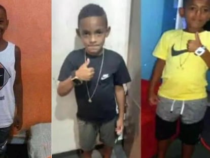 Montagem com as fotos dos três meninos desaparecidos no dia 27 de dezembro, em Belford Roxo.