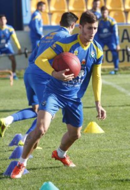 Sergi Guardiola, durante un entrenamiento de la Agrupación Deportiva Alcorcón, la última escuadra en la que ha militado.