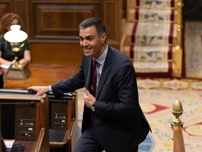 El presidente del Gobierno, Pedro Sánchez, durante la solemne sesión de apertura de las Cortes Generales de la decimoquinta legislatura, este miércoles en el Congreso.