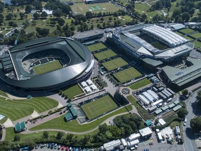 Vista aérea del complejo actual de Wimbledon, al sur de Londres.