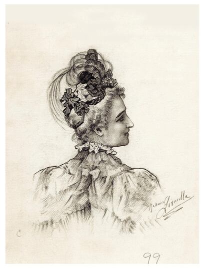 La ilustración de Madame Gironella 'La moda. Sombreros de verano, 1ª. Sombrero guillermina' salió publicada el 29 de abril de 1899.