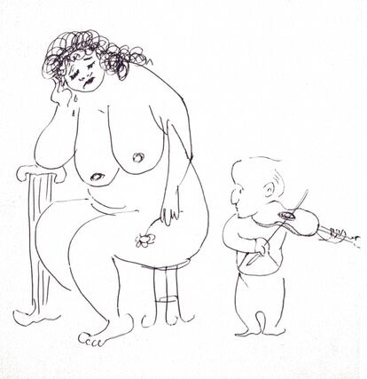 Dibujo de Fellini 'Nino Rota tocando el violín', sin fechar.