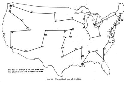 Mapa original del trabajo de Dantzig, Fulkerson y Johnson.