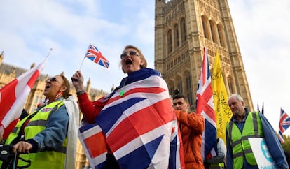 Manifestación en Westminster, Londres, a favor del Brexit.