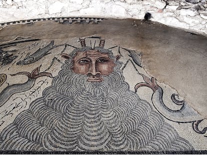 Representación del dios Neptuno en uno de los murales hallados en la villa de Carranque.