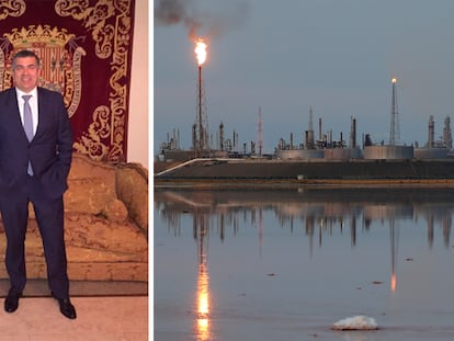 El empresario Juan Fernando Serrano Ponce, en una imagen de su Linkedin, y una plataforma petrolera de Petróleos de Venezuela.