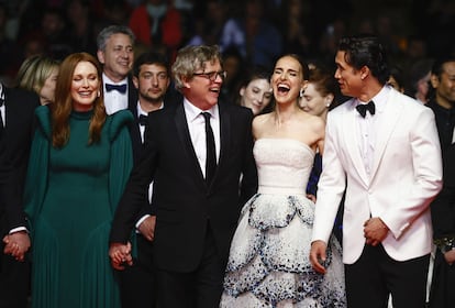 Julianne Moore, Todd Haynes, Natalie Portman and Charles Melton at the screening of 'May December' on Saturday.