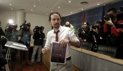 Pablo Iglesias presenta su oferta de Gobierno este lunes.