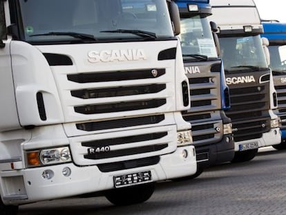 Camiones de Scania, en un concesionario de Berl&iacute;n.