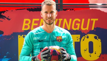 Neto, en su presentación con el Barcelona.