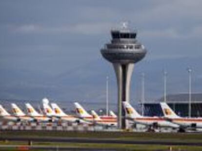 Aviones de Iberia estacionados en el aeropuerto de Barajas.