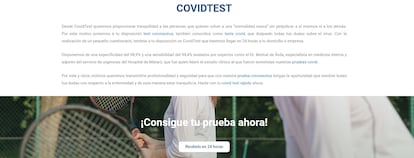 Captura de la web de Covidtest