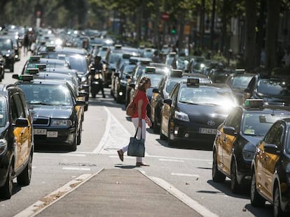 Taxis en Barcelona durante la huelga.