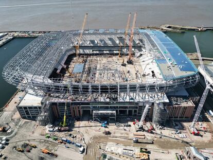 The new Everton Stadium is pictured under construction.