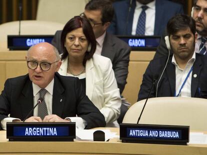 El excanciller H&eacute;ctor Timerman durante su intervenci&oacute;n en la reuni&oacute;n del G 77 en Nueva York, en septiembre de 2015.