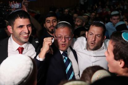 Israel's National Security Minister Itamar Ben-Gvir attends a convention calling for Israel to rebuild settlements in the Gaza Strip and the northern part of the Israeli-occupied West Bank, in Jerusalem, January 28, 2024. 