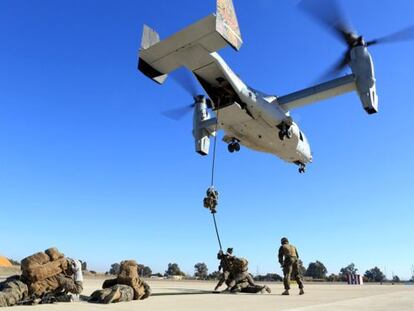 Marines americanos durante unos ejercicios en la base de Mor&oacute;n.