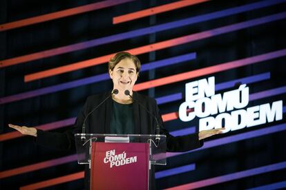 Ada Colau, dissabte, en un míting d'En Comú Podem per a les eleccions generals, en què va participar Pablo Iglesias.