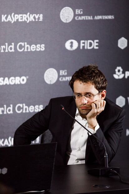 Aronián, durante la conferencia de prensa tras su derrota