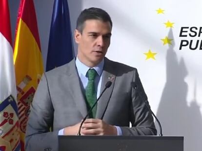 Pedro Sánchez, este viernes, en un acto en la localidad riojana de Agoncillo.