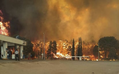 El fuego amenaza una estación de venta de combustible en Valeria del Mar, en Buenos Aires.