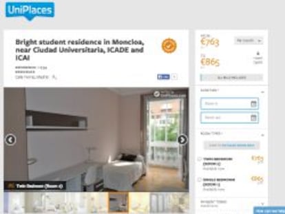 Web de Uniplaces, donde el estudiante puede ver las caracter&iacute;sticas de los alojamientos.