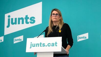 La vicepresidenta de Junts, Elsa Artadi, en una rueda de prensa telemática.