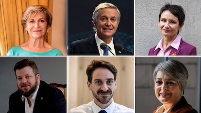 Evelyn Matthei, José Antonio Kast, Carolina Tohá, Johannes Kaiser, Gonzalo Winter y Jeannette Jara.