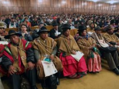 Vista general de la inauguración del IV Foro Internacional "Hacia la construcción de una nueva política de control social y revalorización de la Hoja de Coca", que organiza el viceministerio boliviano de la Coca y la Asociación Peruana sobre Hoja de Coca en La Paz (Bolivia).