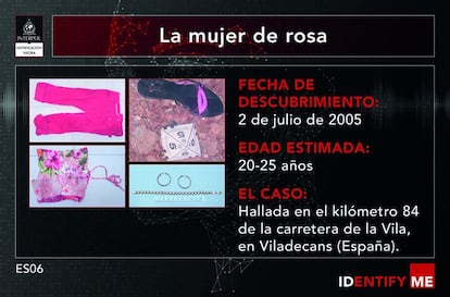 Ficha de la campaña Identify Me del caso de la mujer de rosa.