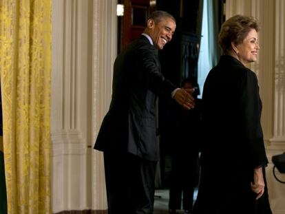 Dilma Rousseff e Barack Obama durante a visita oficial da presidenta aos EUA.