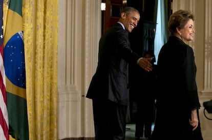 Dilma Rousseff e Barack Obama durante a visita oficial da presidenta aos EUA.