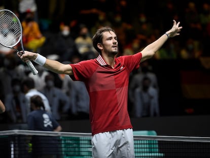 Daniil Medvedev celebra su triunfo contra Struff, este sábado en el Madrid Arena.