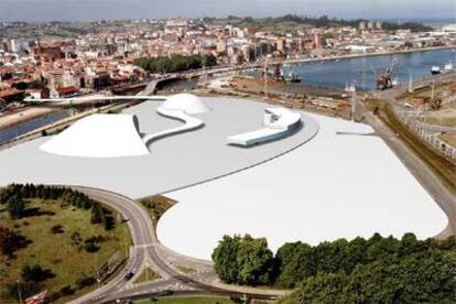 Maqueta del complejo que albergará en Avilés el Centro Cultural Internacional Oscar Niemeyer.