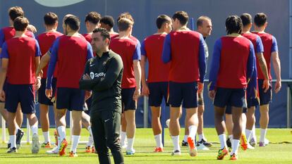 Xavi Hernández, durante el último entrenamiento del Barcelona antes del clásico.