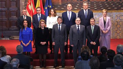 El 'president' de la Generalitat, Carlos Mazón, durante la jura de los nuevos cargos de la Generalitat.