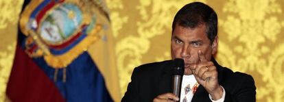 President Rafael Correa announces the pardon during a speech on Monday.