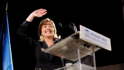 Marine Le Pen el lunes en un mitin de campaña en Pas-de-Calais