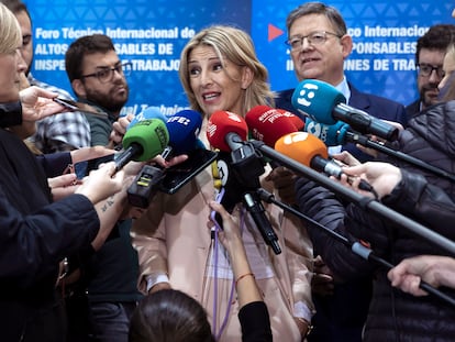 La vicepresidenta segunda y ministra de Trabajo y Economía Social, Yolanda Díaz, este viernes en Valencia.